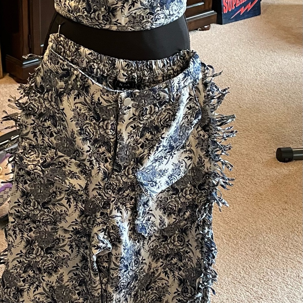 Black and White Strapless Jumpsuit with Wide-Leg Pants